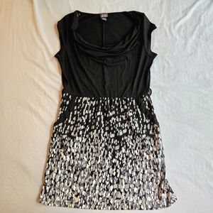 Dots Cowl Neck Stretch Dress with Cap Sleeves & Pockets